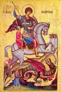 Икона  Георгия Победоносца Икона Георгия Победоносца XIII века, размер 72см на 48см. Святой Георгий изображен в венце мученика.